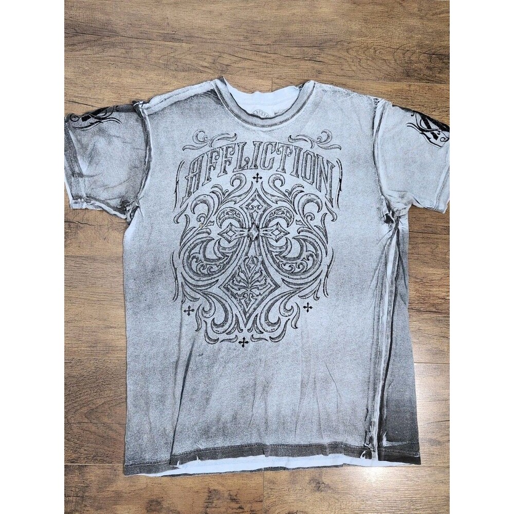 Mens AFFLICTION Y2K Blue Grey Velvet Graphic Shirt Size XL